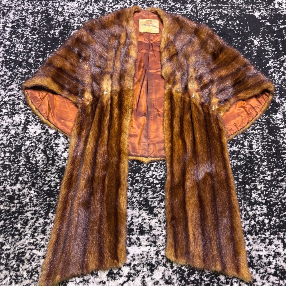 Vintage Krammer Furs Chicago Mink Fur Stole Brown Wrap Cape